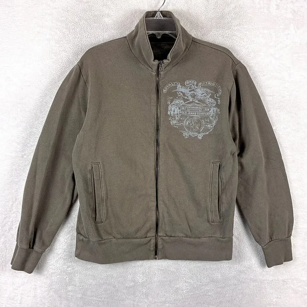 VTG Ralph Lauren Polo Jeans Co Jacket Men S Brown Full Zip Sweatshirt Preppy Y2K